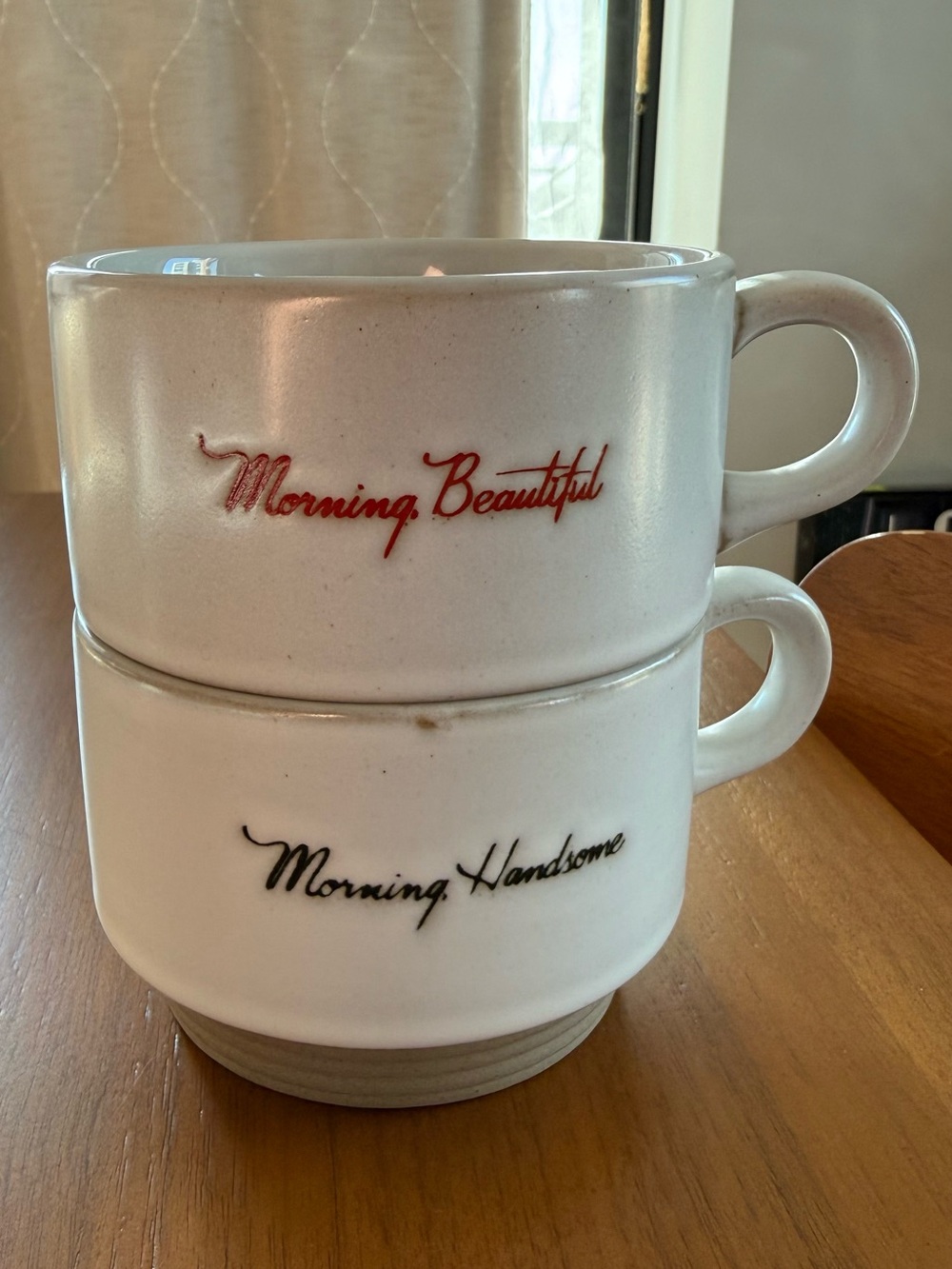 Hearth & Hand White Ceramic Mugs with Red and Black Script